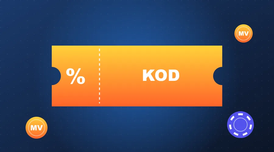 Kupon z napisem KOD i znakiem procentu – MV Casino Code